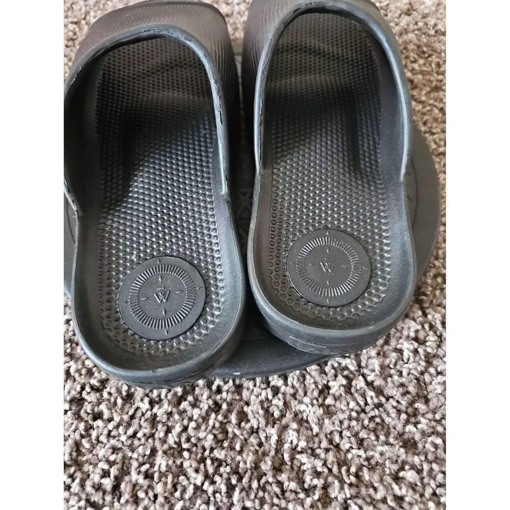 Totes everyware Black Slide Sandals Slip-On Open Toe Logo Perforated Strap 8